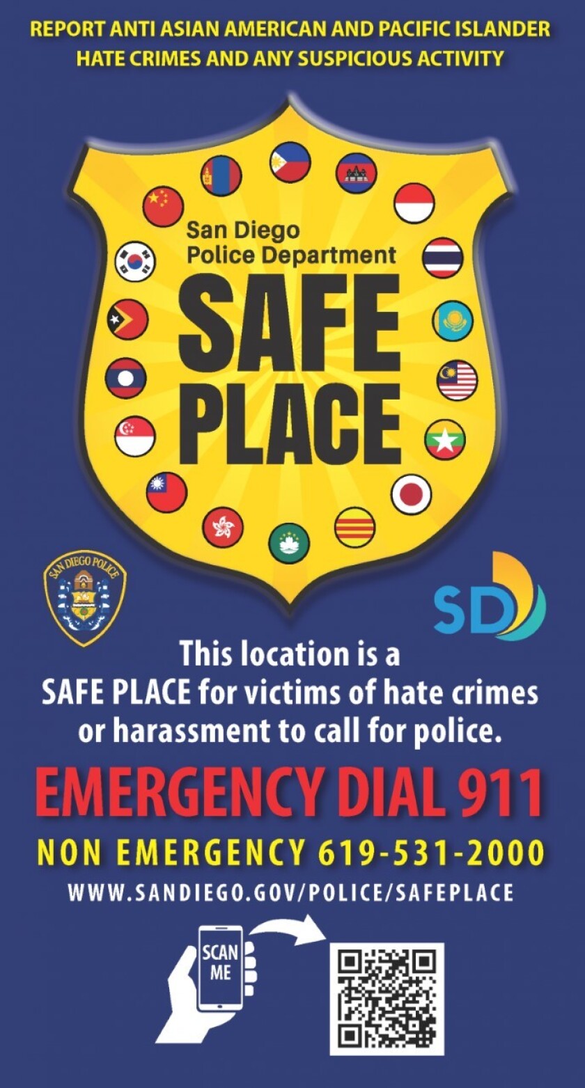 This decal will be displayed at participating La Jolla businesses as part of San Diego's "Safe Place" program.