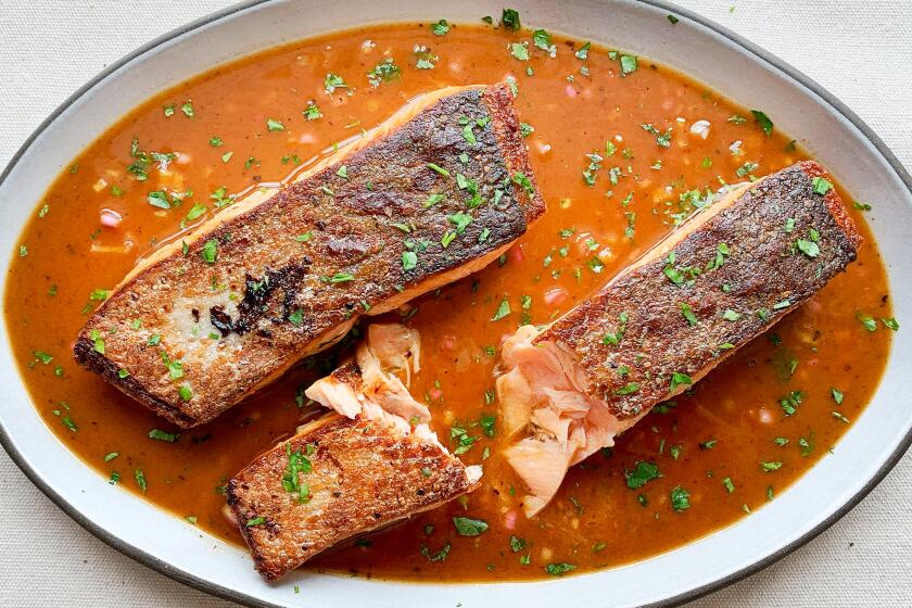 LOS ANGELES, CA., APRIL 20, 2020: How to boil water story about crispy-skin salmon (Ben Mims/Los Angeles Times)