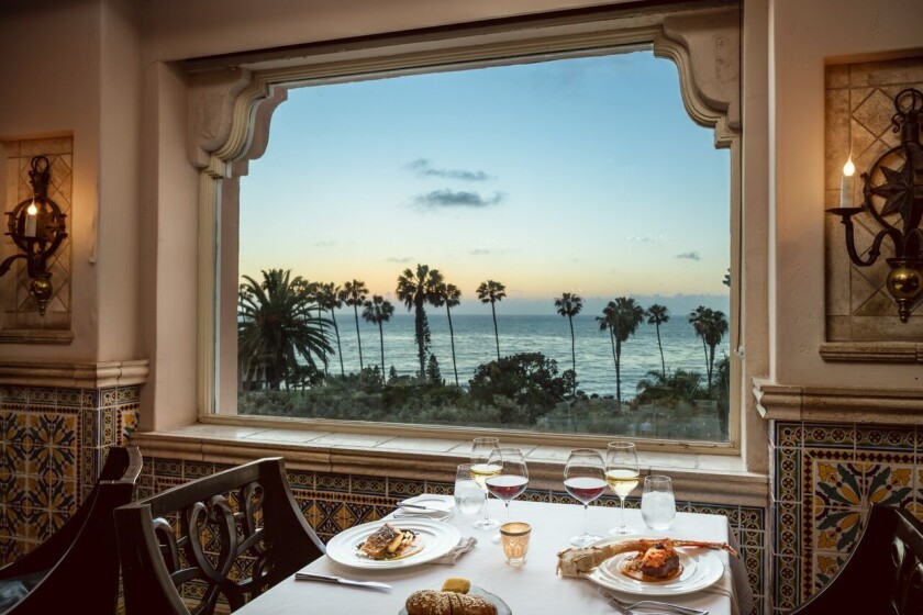 An ocean view from The Med, the fine dining restaurant at La Valencia Hotel in La Jolla.
