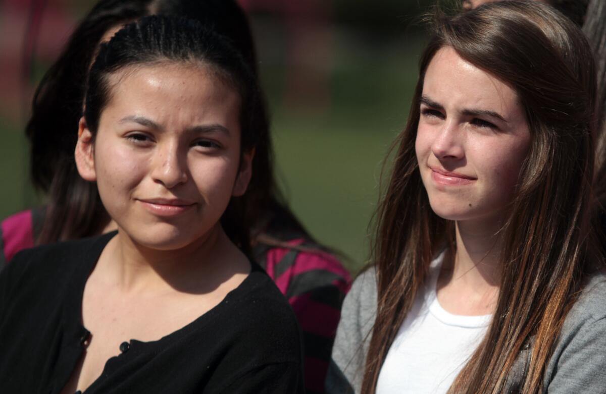 Elizabeth Vergara, left, and Kate Elliott are plantiffs in a lawsuit to overturn laws that provide seniority protections to teachers in California.