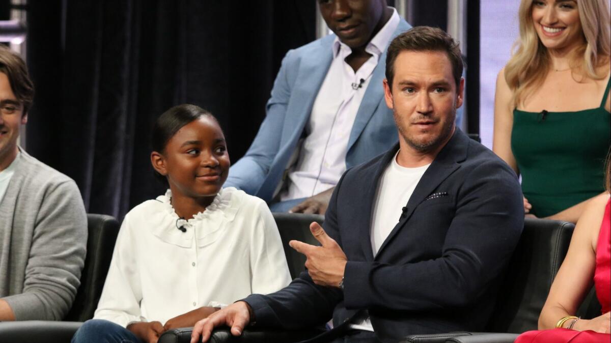 Saniyya Sidney, center left, and Mark-Paul Gosselaar participate in "The Passage" panel during Fox's portion of the Television Critics Assn. Summer Press Tour in Beverly Hills.