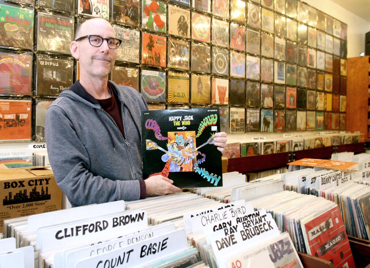 Atomic Records owner Steve Alper is ready for the upcoming Record Store Day, at his store on the 3800 bock of W. Magnolia Ave., in Burbank on Tuesday, April 12, 2016. Record Store Day is Saturday, April 16, 2016.