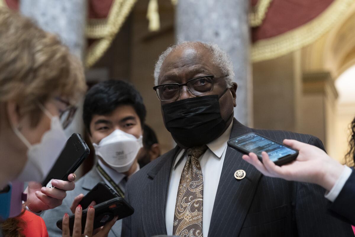 Rep. James Clyburn (D-S.C.) talks with reporters on Capitol Hill on Nov. 4.
