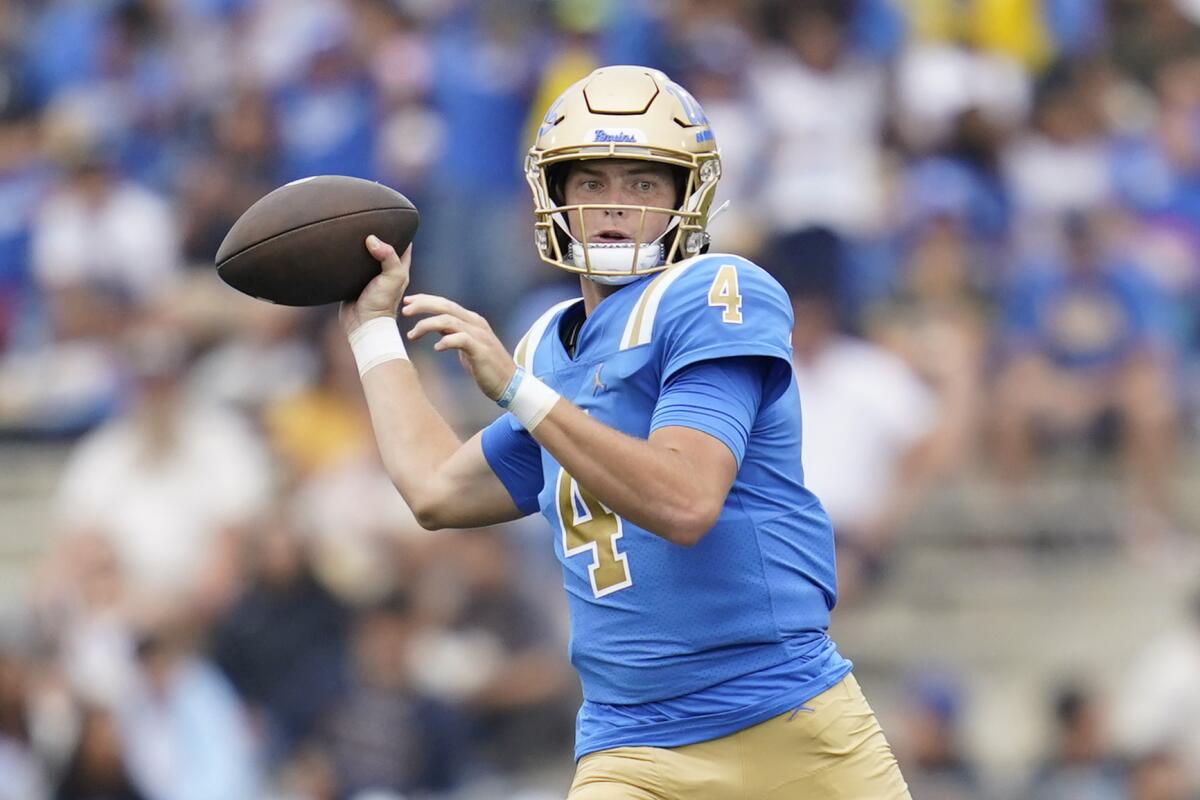 UCLA quarterback Ethan Garbers throws against Alabama State in September.