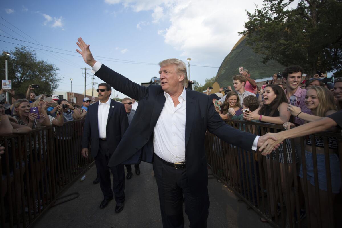 Republican presidential candidate Donald Trump greets supporters in Oklahoma City in September.