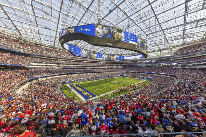 General view of SoFi Stadium as the Los Angeles Rams play against the San Francisco 49ers in an NFL football game, Sunday, Oct. 30, 2022, in Inglewood, Calif. The 49ers won 31-14. (AP Photo/Jeff Lewis)