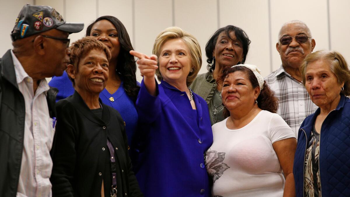 Democratic presidential candidate Hillary Clinton visits a community center in Compton on June 6.