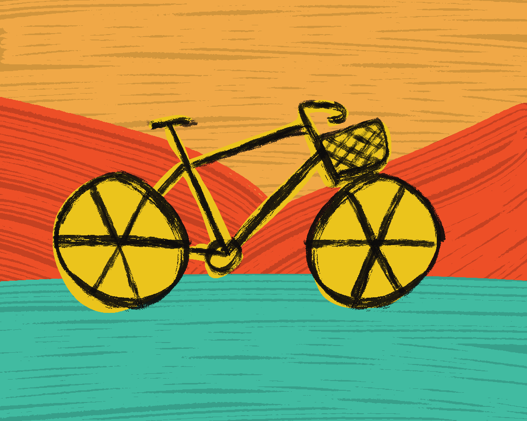 Illustration is a GIF of a bike whose wheels appear to move.