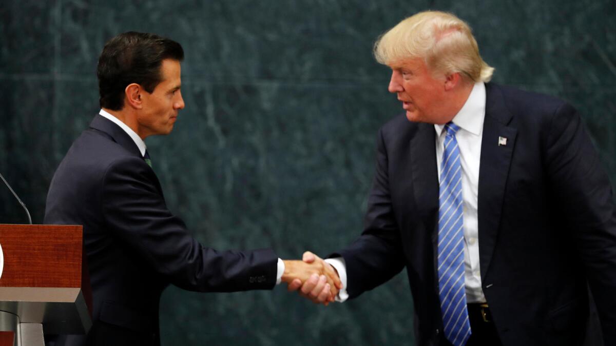 Then-candidate Donald Trump meets with Mexican President Enrique Pe?a Nieto in August 2016 in Mexico City.