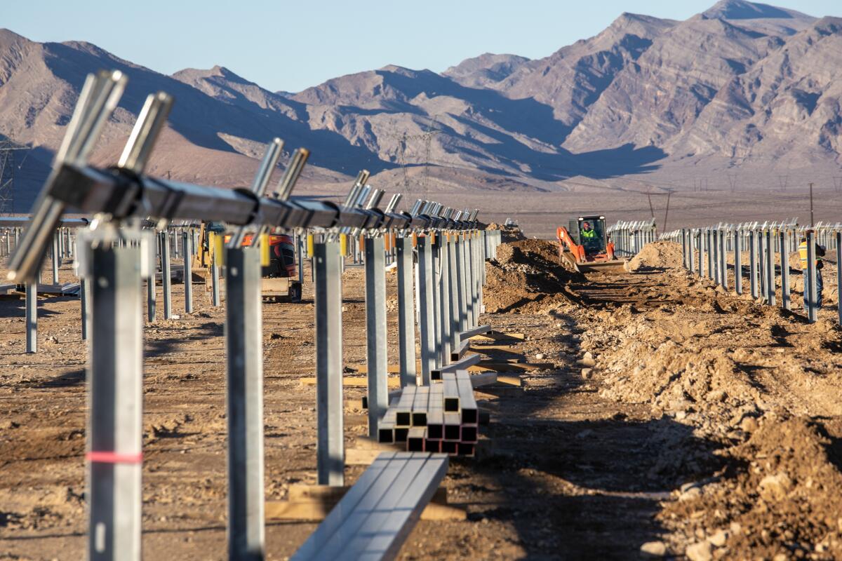 The construction site of NV Energy’s Dry Lake Valley solar project, north of Las Vegas.