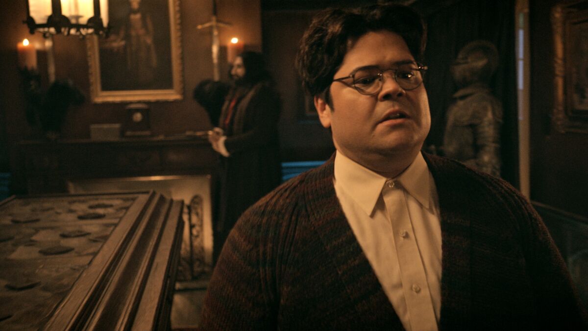 Kayvan Novak as Vampire Nandor and Harvey Guillen as his servant Guillermo in "What We Do in the Shadows"