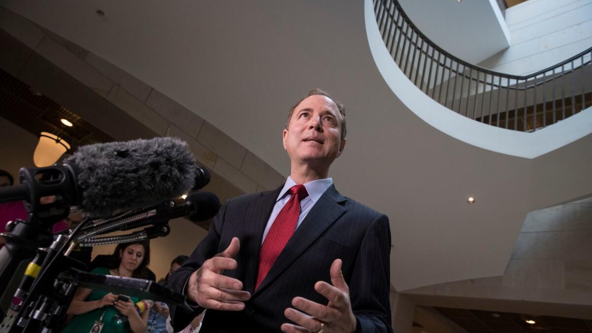 Rep. Adam B. Schiff (D-Burbank) speaks to reporters on July 11, 2017.