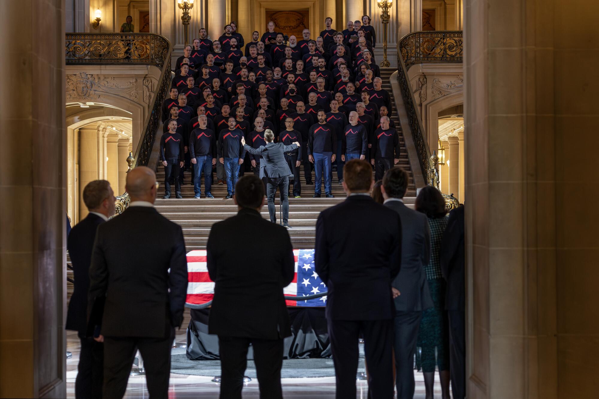 The San Francisco Gay Men's Chorus sings tributes to the late Sen. Dianne Feinstein while she lies in state