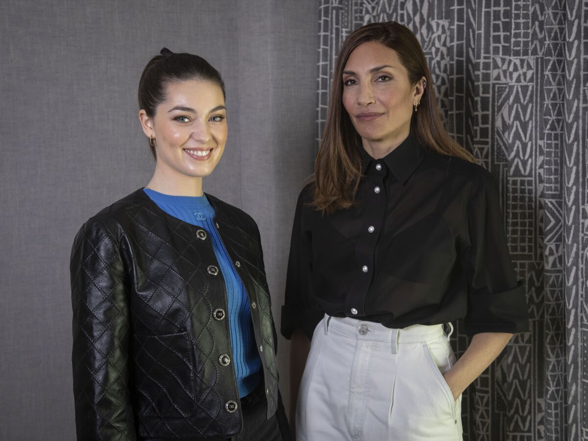 Actor Anamaria Vartolomei, left, and director Audrey Diwan pose for a portrait to promote the film "Happening" on Wednesday, April 20, 2022, in New York. (Photo by Andy Kropa/Invision/AP)
