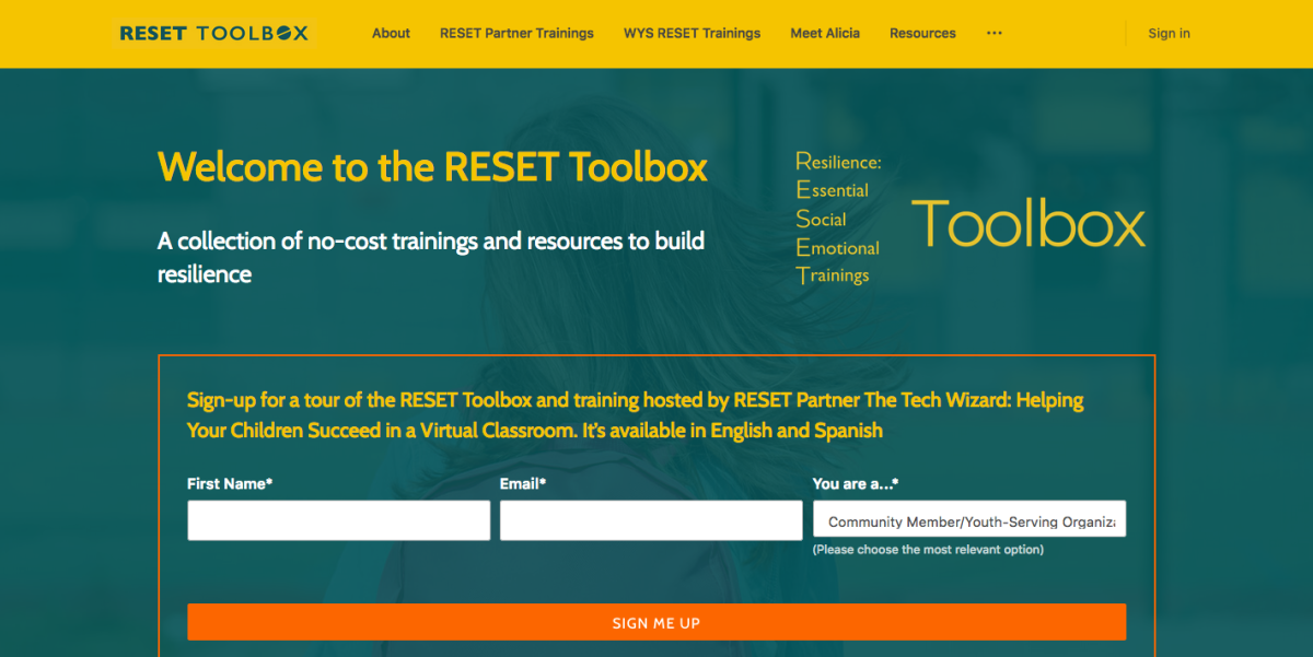 A screenshot of the RESET Toolbox.