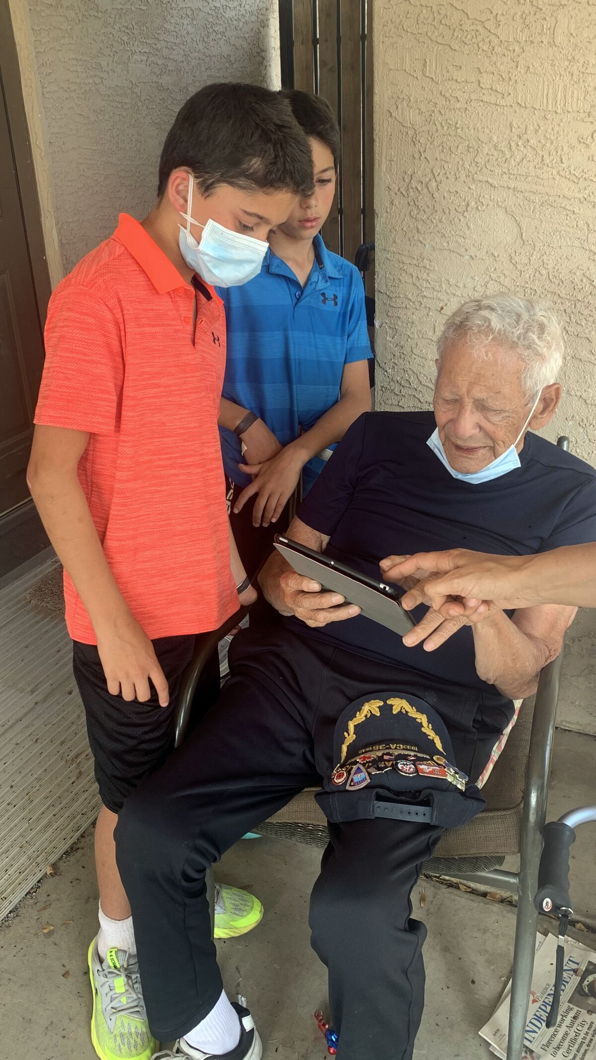 The Tech-Angels gave a donated device to Harpo Celaya, one of the remaining survivors of the USS Indianapolis.
