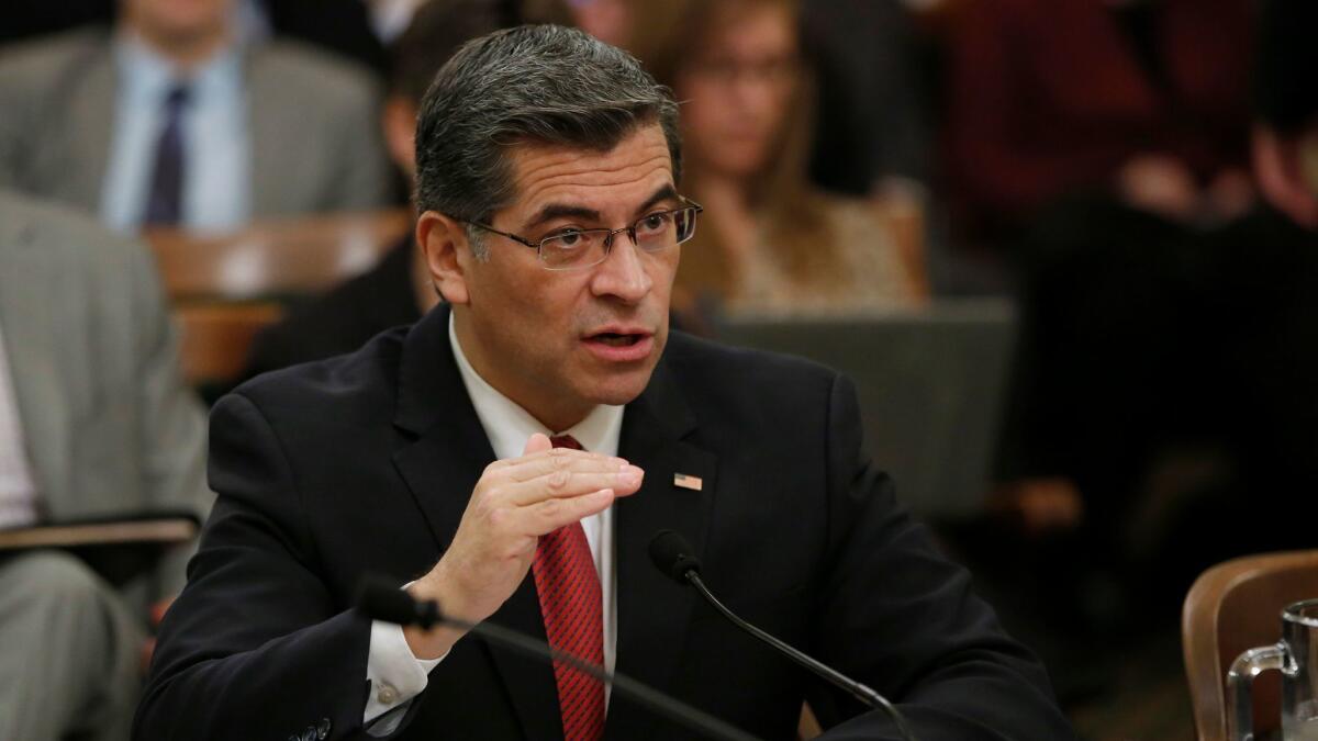 California Attorney General Xavier Becerra speaks at a hearing