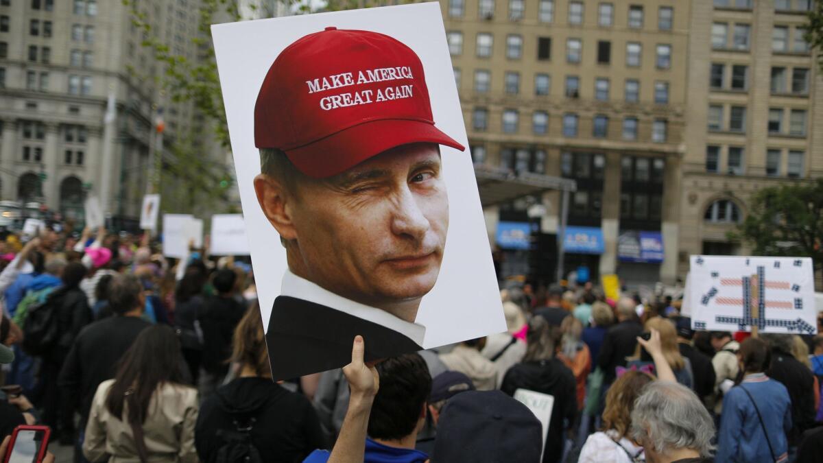 Protesters participate in an anti-Trump rally in New York on June 3, 2017.
