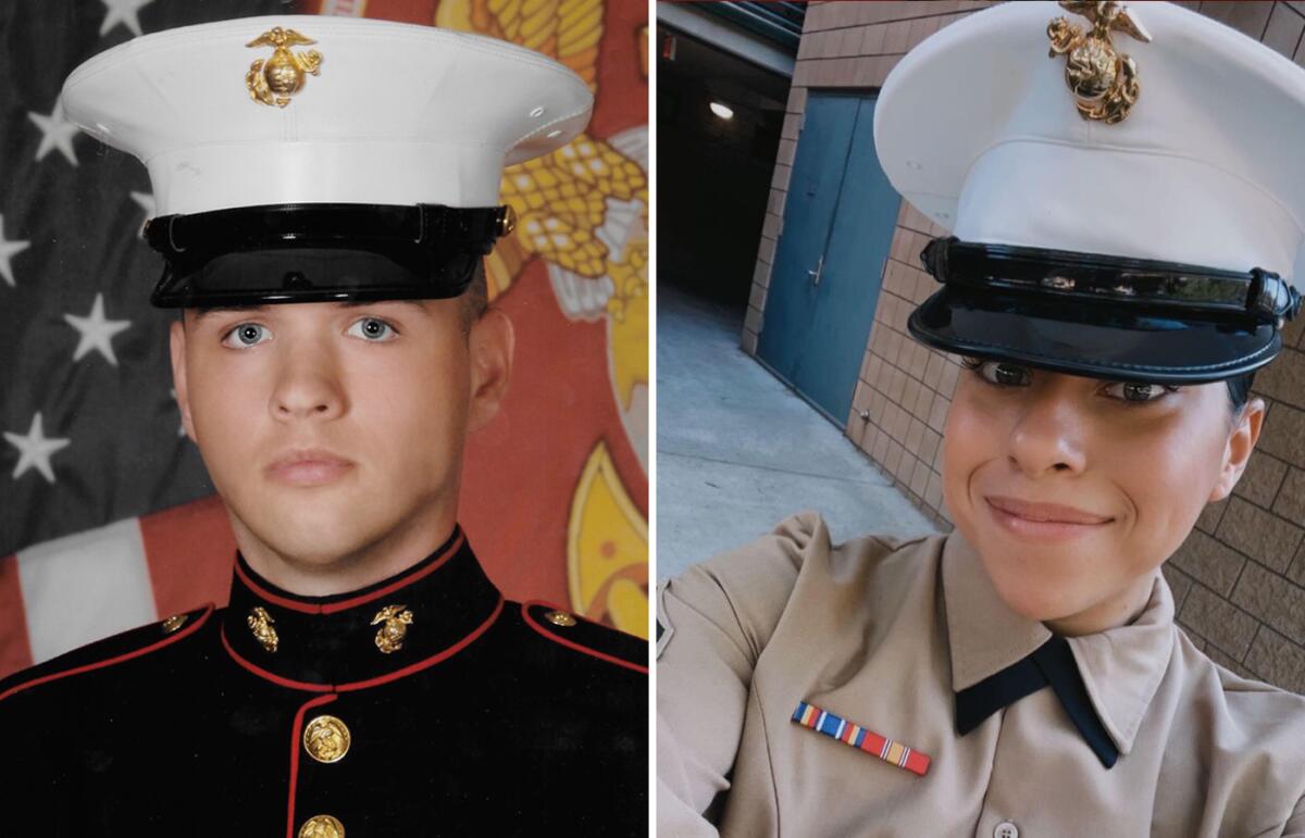 Portraits of Marines James Patton and Samantha Berrios.