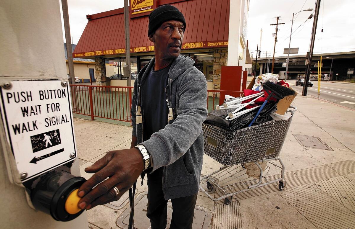Eddie Dotson Jr. is shown in 2009 after one of the times when the city of Los Angeles dismantled his homeless encampment. He was reunited with his family in Texas after Los Angeles Times columnist Sandy Banks wrote about him.