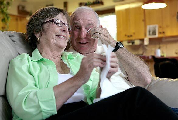 Sally and Chuck Heath, in their home in Wasilla, Alaska, watch Republican presidential candidate Sen. John McCain announce that he has selected their daughter, Alaska Gov. Sarah Palin, to be his vice presidential running mate.