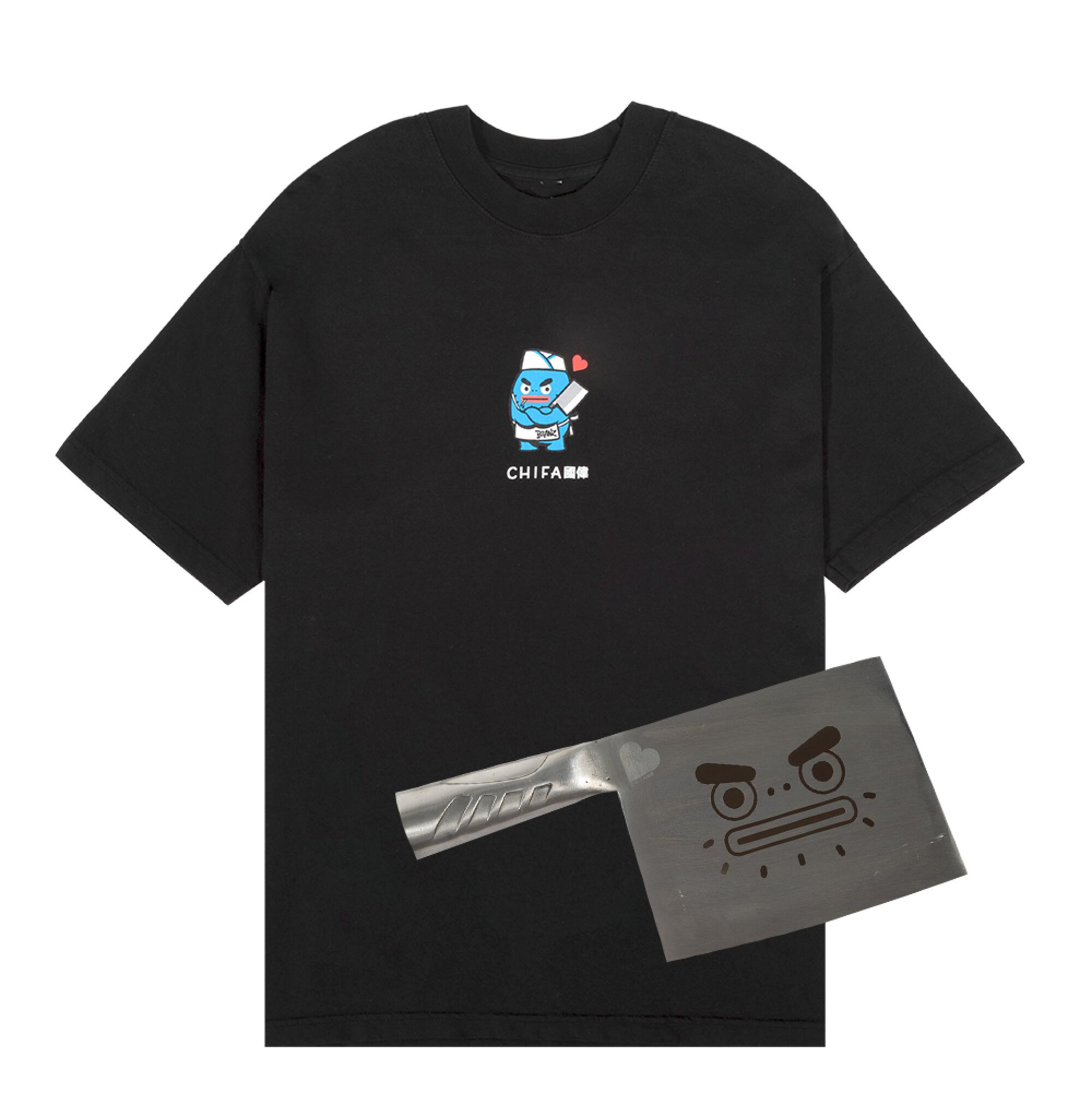 Chifa and Azuki collaboration features a black T-shirt and a cleaver