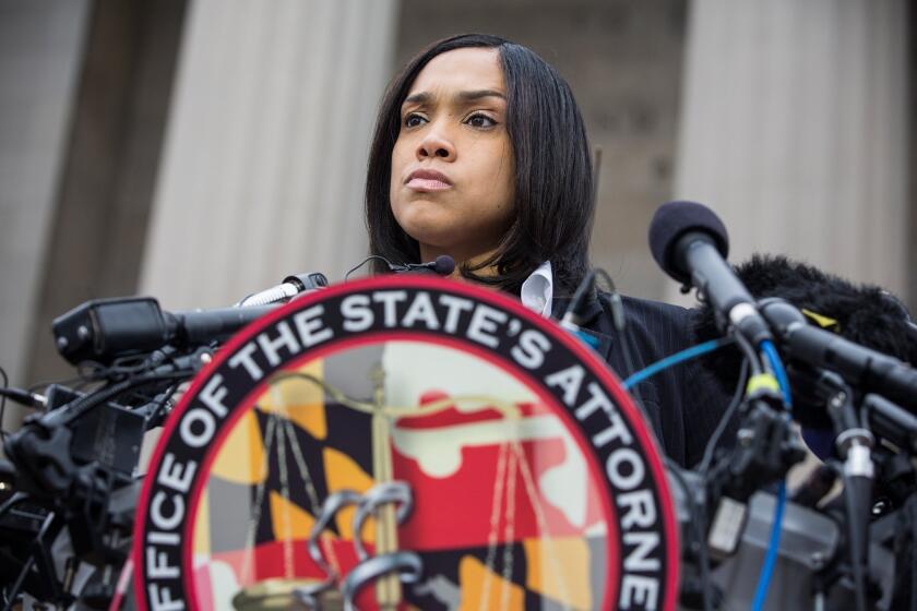 Baltimore State's Atty. Marilyn J. Mosby announces criminal charges Friday against six Baltimore police officers in the death of Freddie Gray.