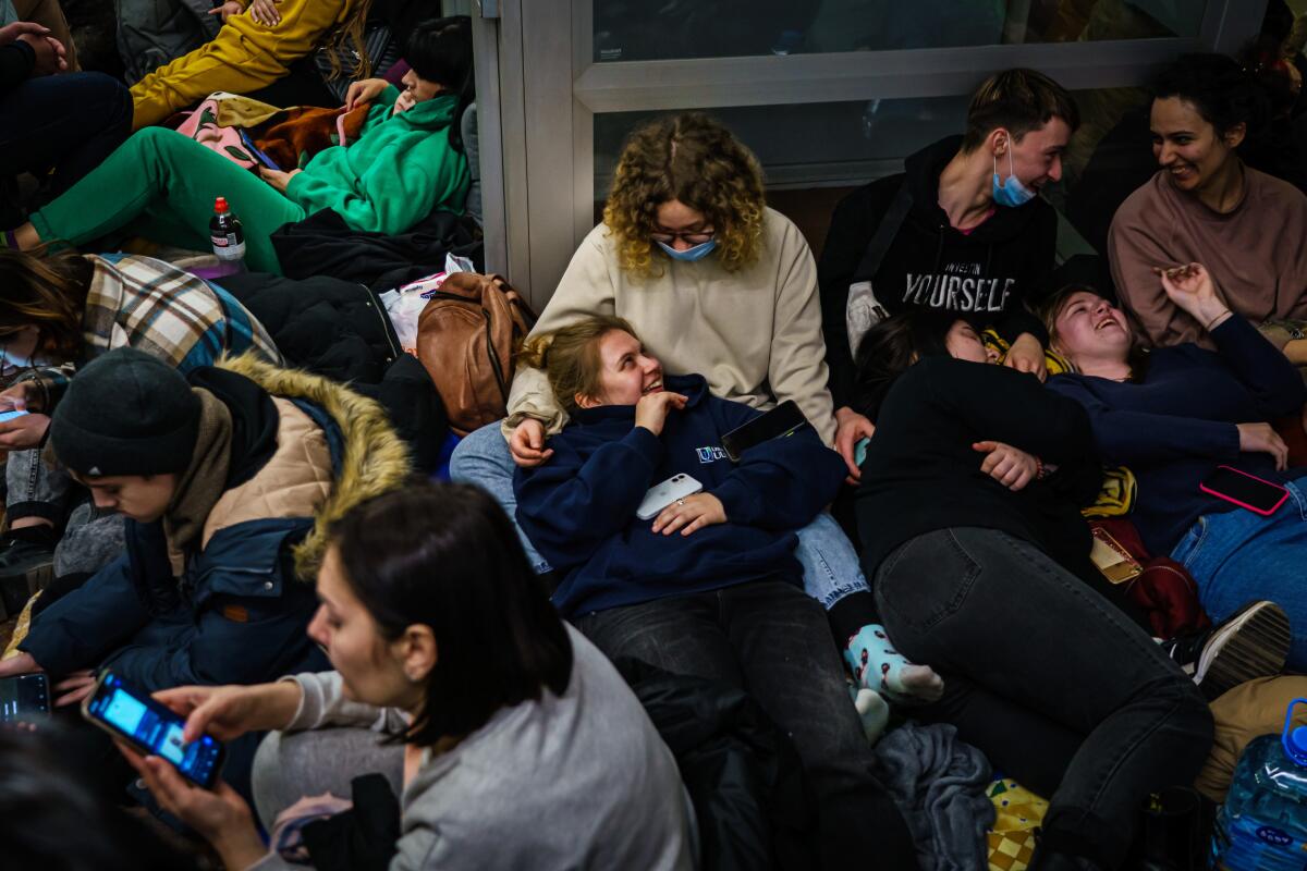 Hundreds of people seek shelter as the Russian invasion of Ukraine continues, in Kharkiv, Ukraine