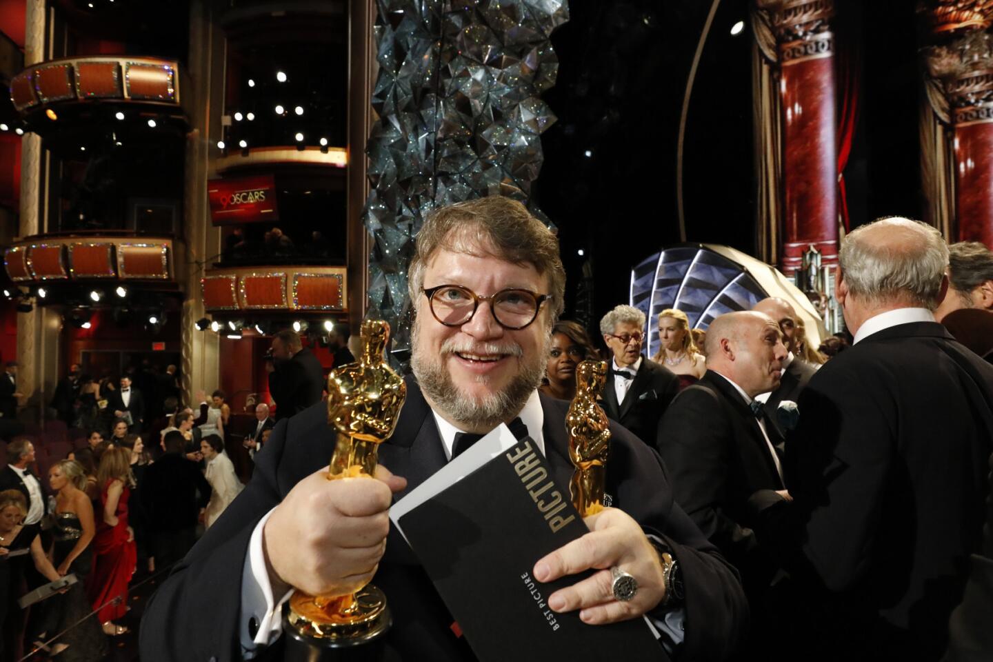 Oscar winner Guillermo del Toro ("The Shape of Water") backstage at the 90th Academy Awards.