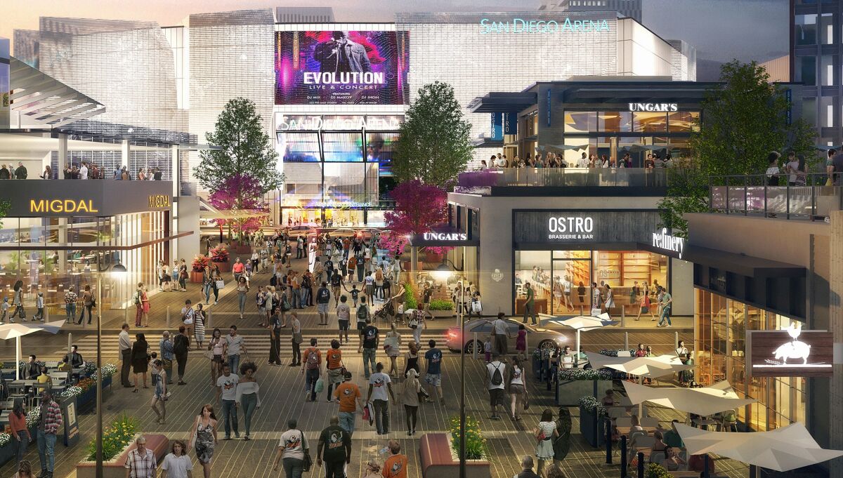 An artist's rendering depicts a completely new arena that could be part of redevelopment plans for the Midway District.