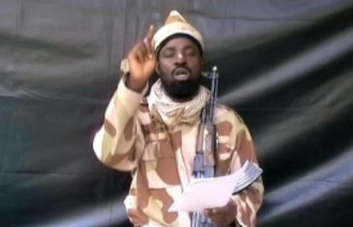 The leader of the Nigerian Islamic extremist group Boko Haram, Abubakar Shekau, is seen in an image taken from video.