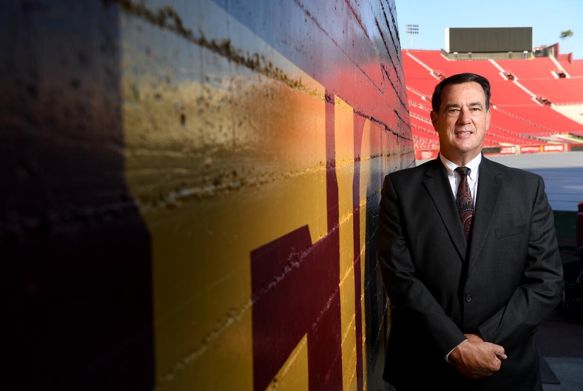 USC athletic director Mike Bohn at the Coliseum on Nov. 13, 2020.