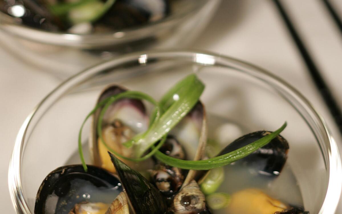Mussels, clams and periwinkles in miso broth