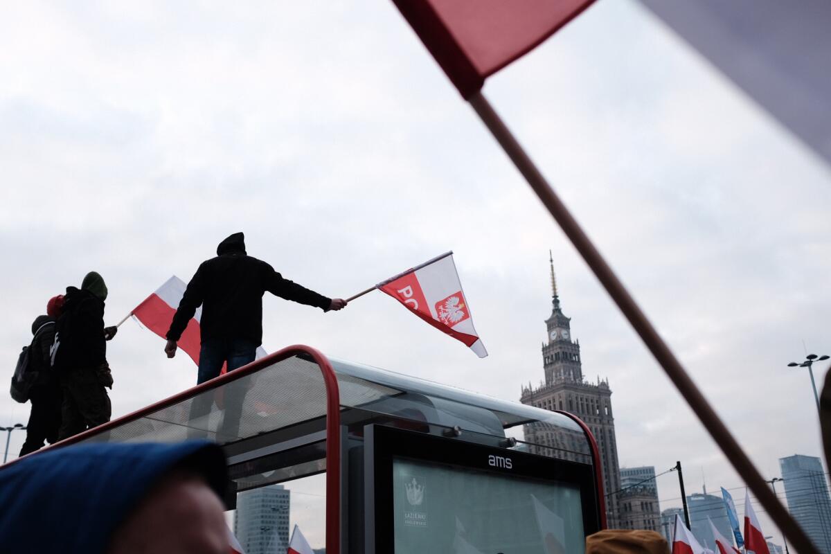 Poles march through the streets of Warsaw to celebrate Poland's Independence Day on Nov. 11, 2019.