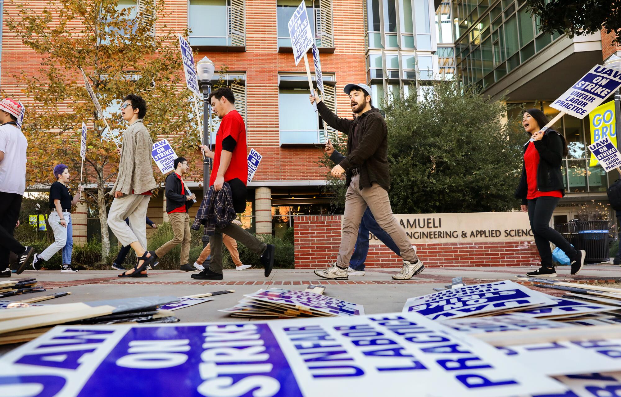 Demonstrators picket at UCLA as nearly 48,000 University of California academic workers strike 
