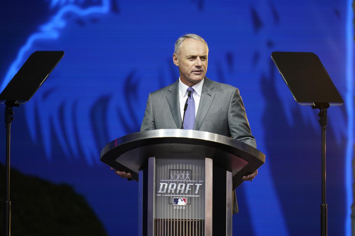 MLB Commissioner Rob Manfred speaks during the 2022 MLB draft.