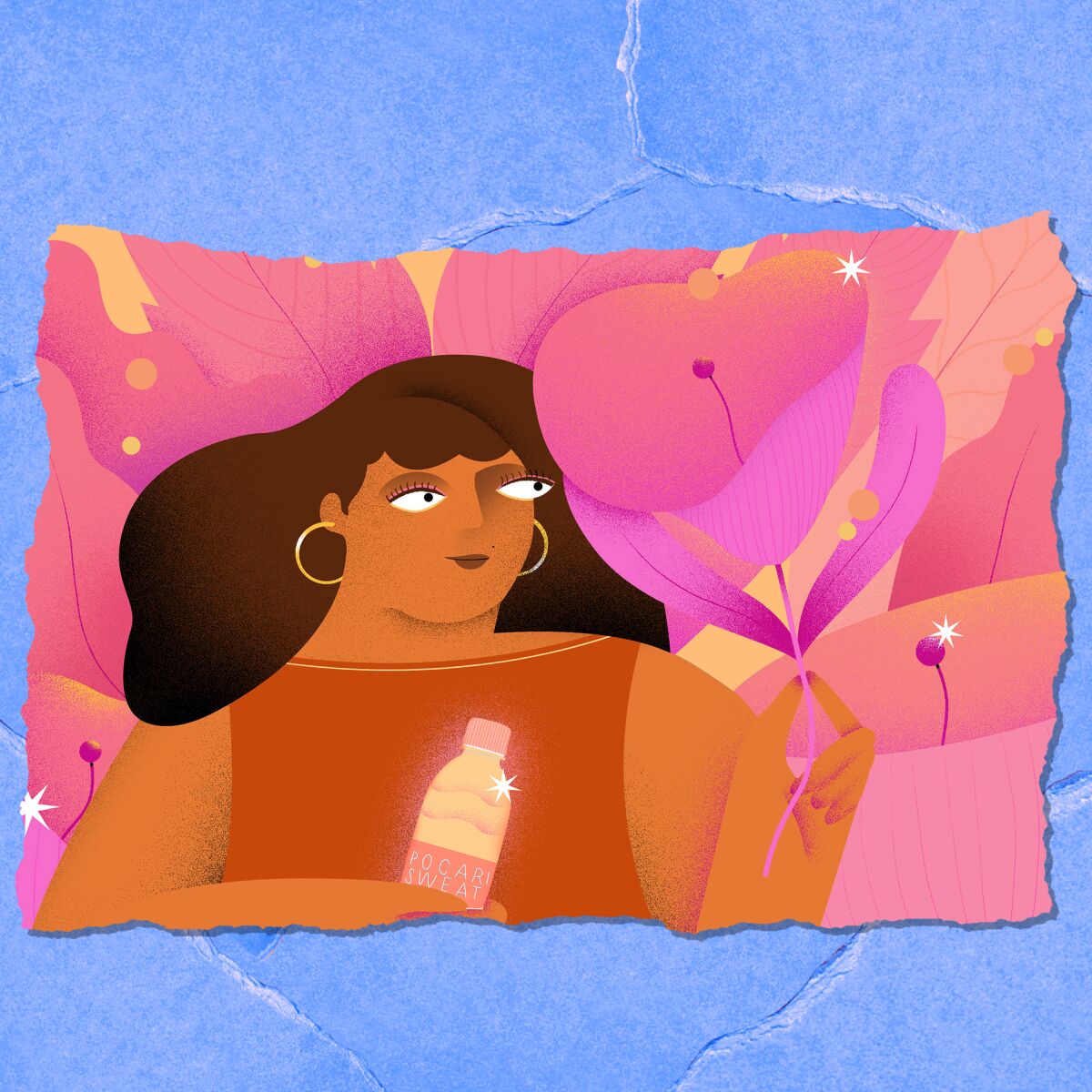Illustration of a woman holding a bottle of water.