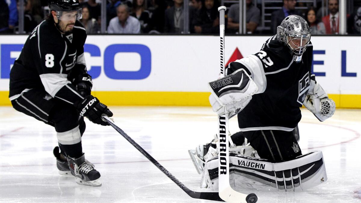 Kings defenseman Drew Doughty (8) and goalie Jonathan Quick could be playing in the NHL All-Star tournament on Jan. 31 in Nashville.