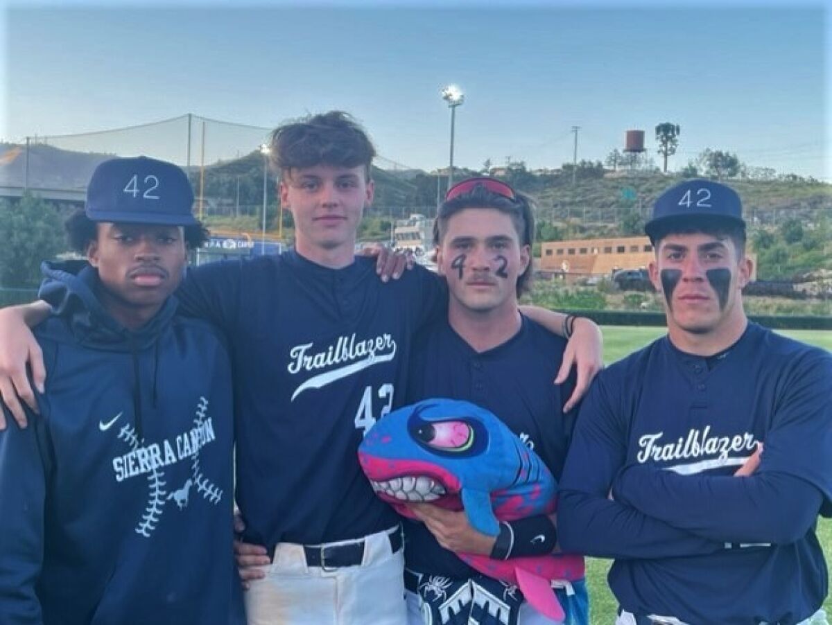 Sierra Canyon's senior pitchers — from left, Kassius Thomas, Max Martin, Jaden Noot and Eddie Mgdesyan.