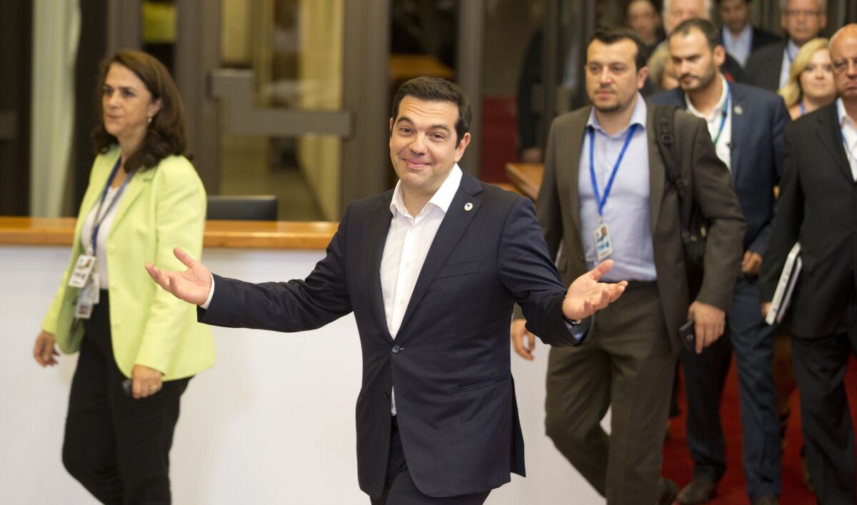 Greek Prime Minister Alexis Tsipras after an emergency summit of eurozone leaders in Brussels on Tuesday.
