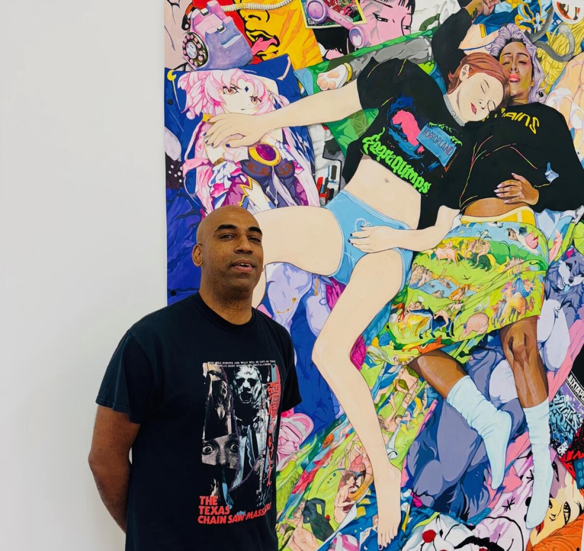 Nehemiah Cisneros stands by his ink and pencil "Cover Girls," part of a show celebrating 30 years of Juxtapoz magazine.