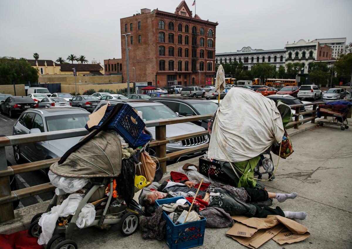 Homeless encampments in downtown Los Angeles