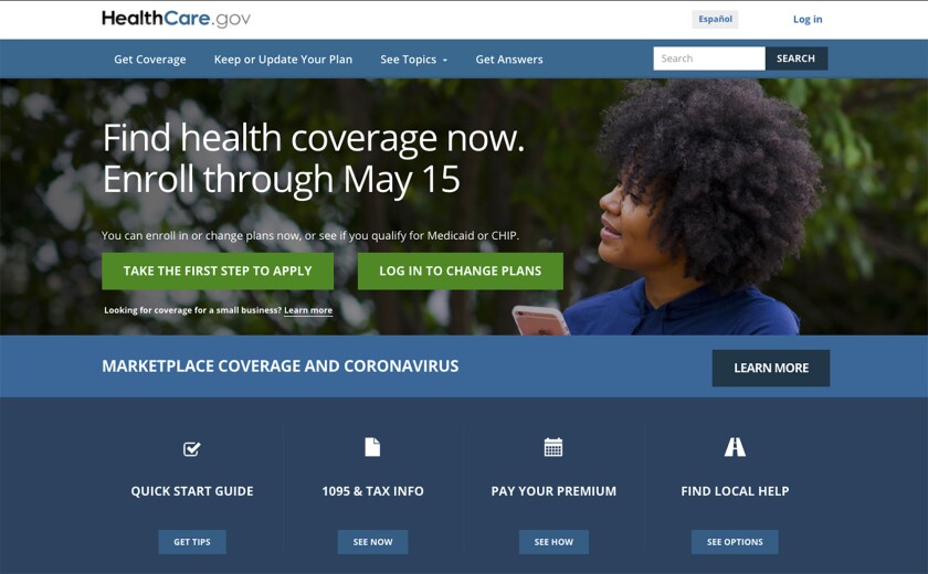 This image shows the main page of the HealthCare.gov website on Monday, Feb. 15, 2021. Health insurance shoppers stuck in a bad plan or unable to find coverage have a new option for help. A sign-up window opened Monday for government insurance markets and runs through May 15 in most U.S. states. (HealthCare.gov via AP)