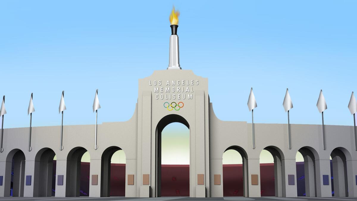 Los Angeles Memorial Coliseum's iconic facade.