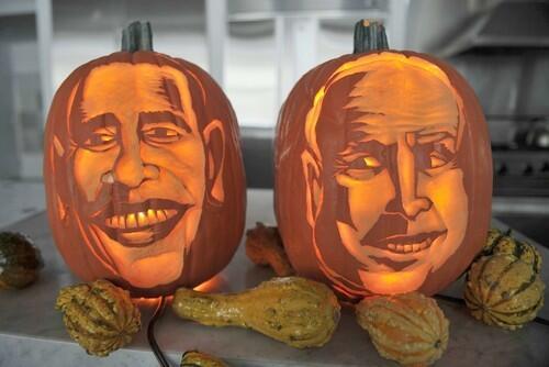 Barack Obama and John McCain pumpkins