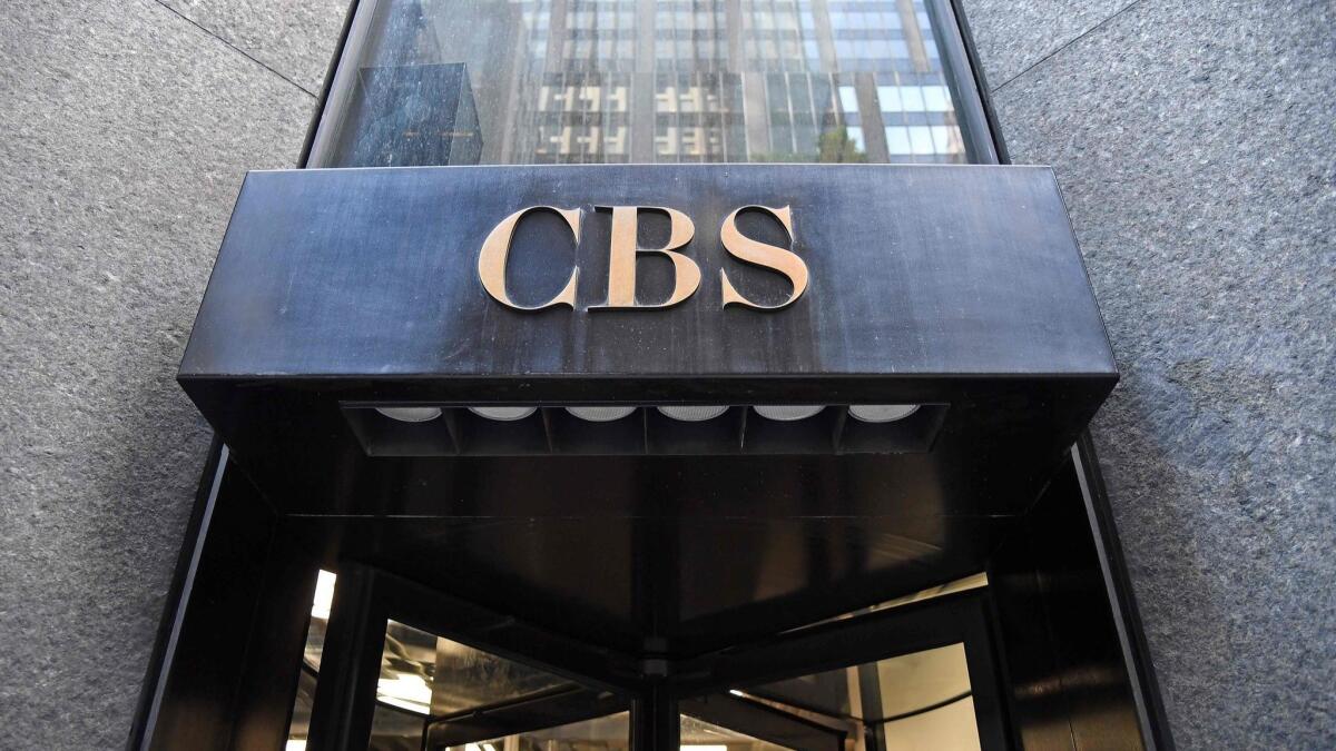 The CBS logo is seen at the network's headquarters in New York.
