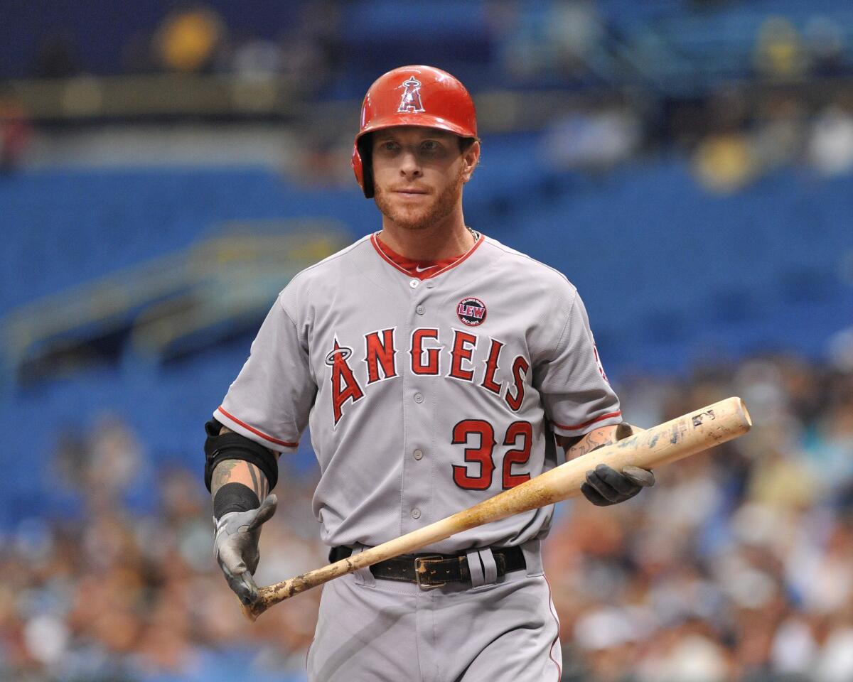Angels outfielder Josh Hamilton steps up to the plate during a game against the Tampa Bay Rays in 2013.