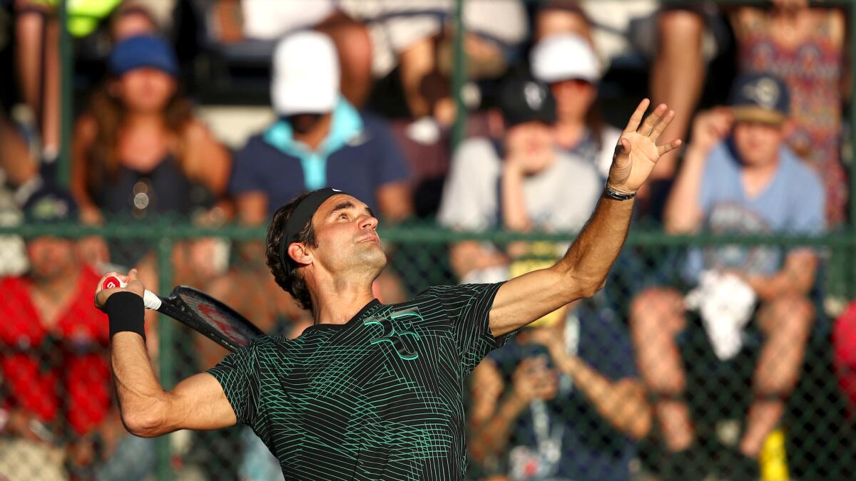 Roger Federer had plenty of spectators for his training session Thursday at Indian Wells Tennis Garden.