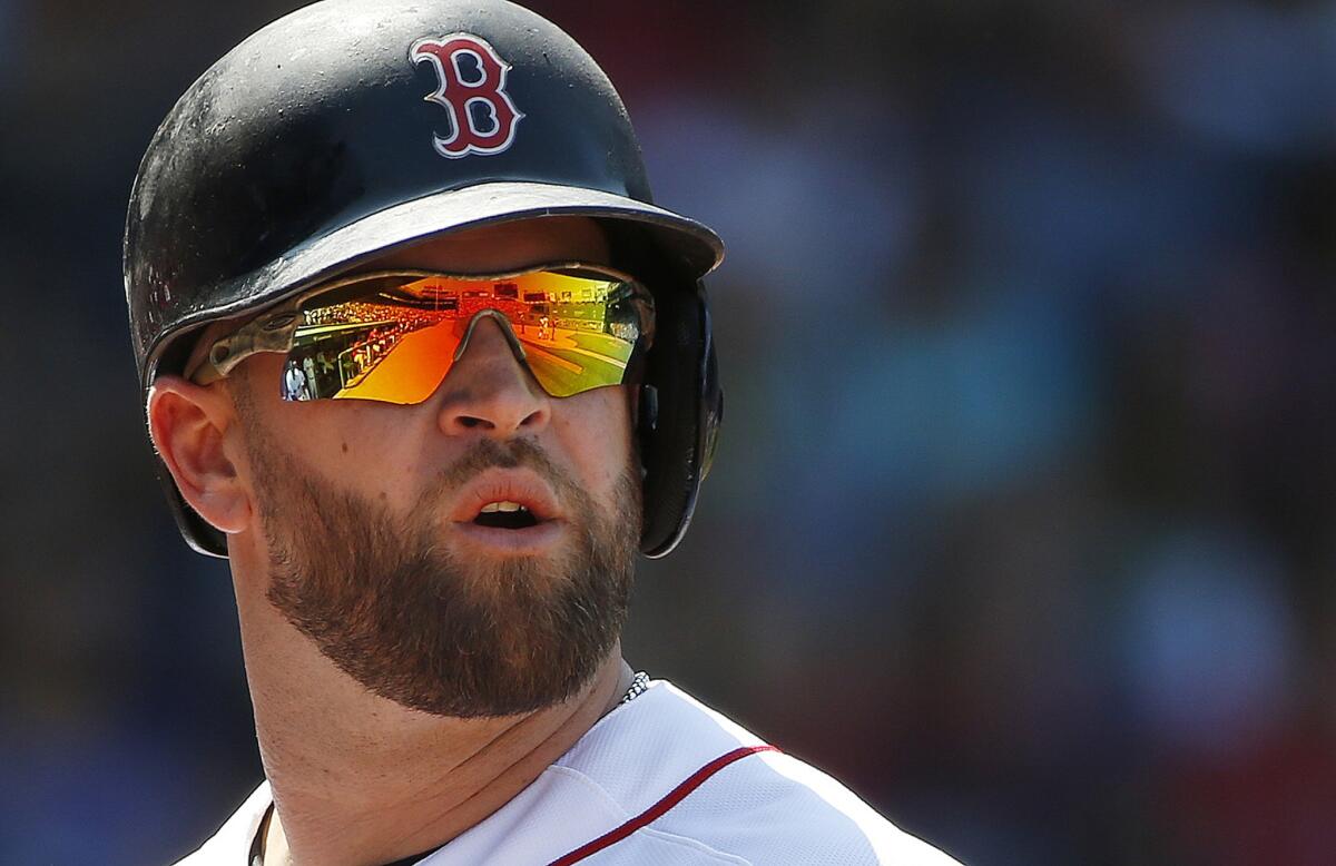 Boston first baseman Mike Napoli drove in four runs on two hits against the Angels on Sunday in a Red Sox victory 6-1 at Fenway Park.