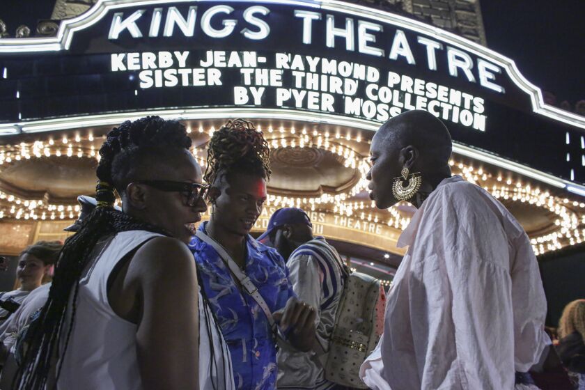 Guests arrive to the Pyer Moss show at the Kings Theatre during the New York Fashion Week in Brooklyn on September 08, 2019. (Photo by Kena Betancur / AFP) (Photo credit should read KENA BETANCUR/AFP/Getty Images)